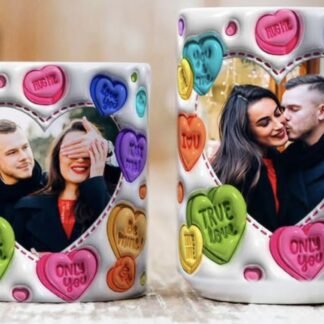 Custom 2 Photo Mug with Love Hearts – Perfect for Weddings & Anniversaries