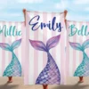 Personalized Mermaid Tail Beach Towel – Custom Name Pool & Bath Towel, Bachelorette Party Favor, Mermaid Birthday Gift